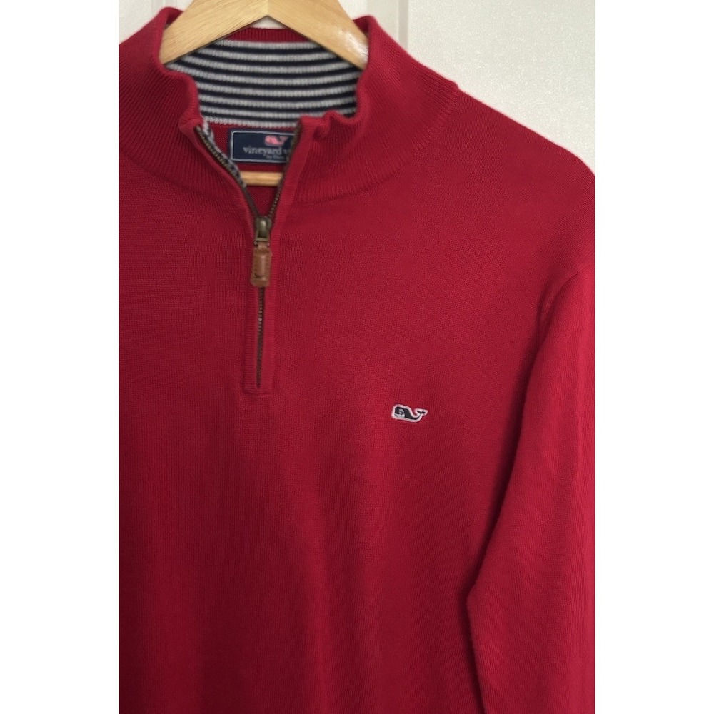 Vineyard Vines 1/4 Zip Sweater Men's Small Red Cotton Whale Logo Pullover Preppy